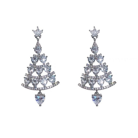 Rhinestone Silver Christmas Tree Chandelier Earring