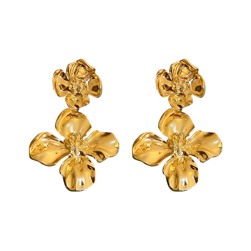 Fancy Gold Flower Alloy Chandelier Earring