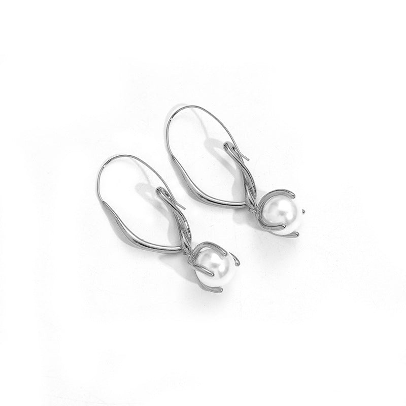 Trendy Elegant Geometric Pearl Earrings Simple Design Ear Hooks