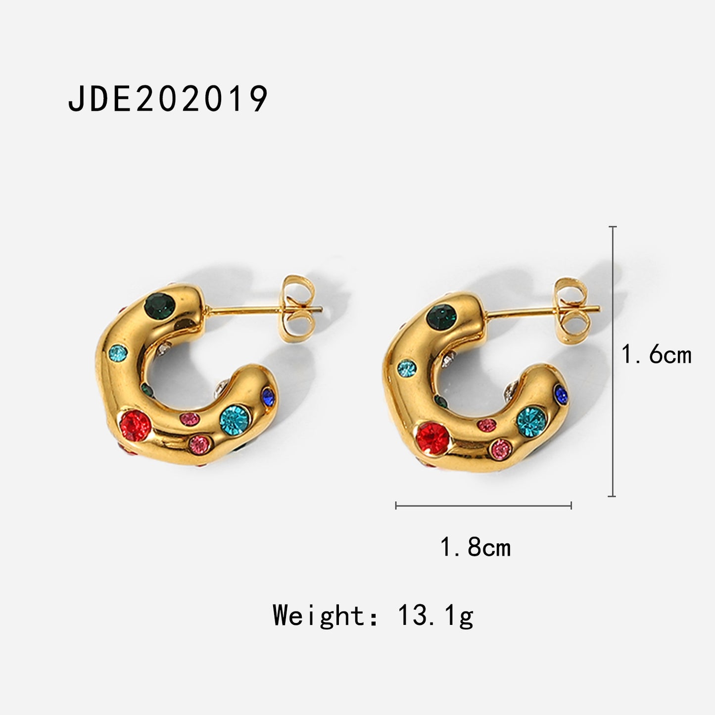 Shaped Hammer Shiny Zircon C Shape Hoop Earrings