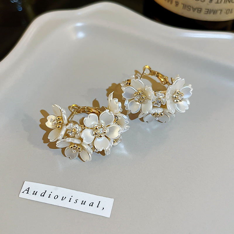 Gold Plated Rhinestone Floral Stud Earring