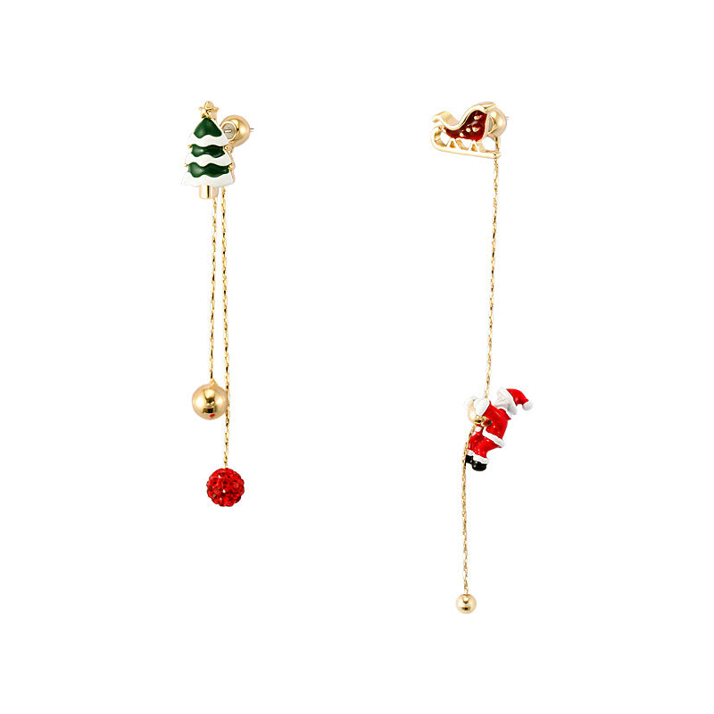 Christmas Earrings Slidable Santa Claus Threader Tassel Earrings Christmas Stocking and Hat Jewelry