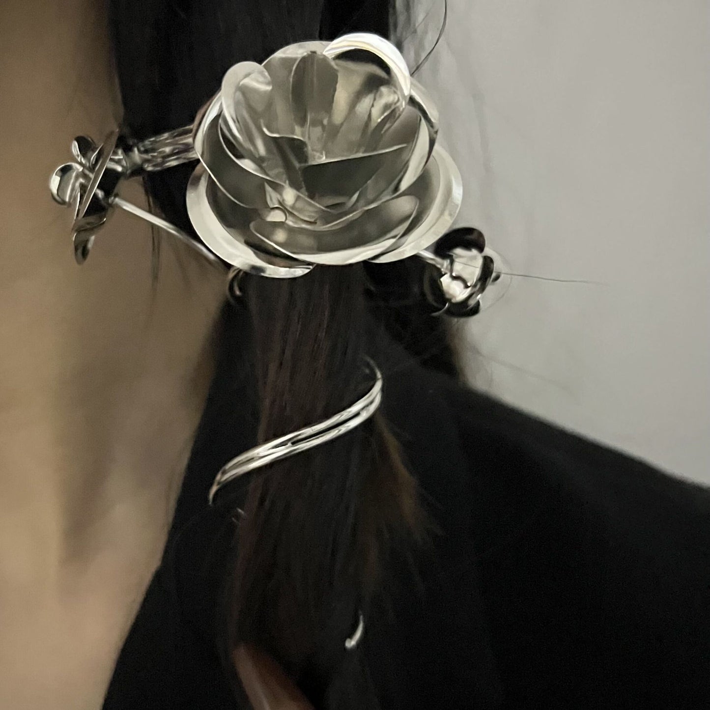 Silver Alloy Designer Rose Hairpin