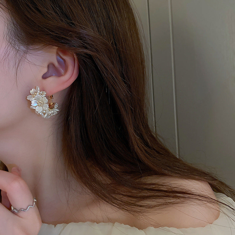 Gold Plated Rhinestone Floral Stud Earring