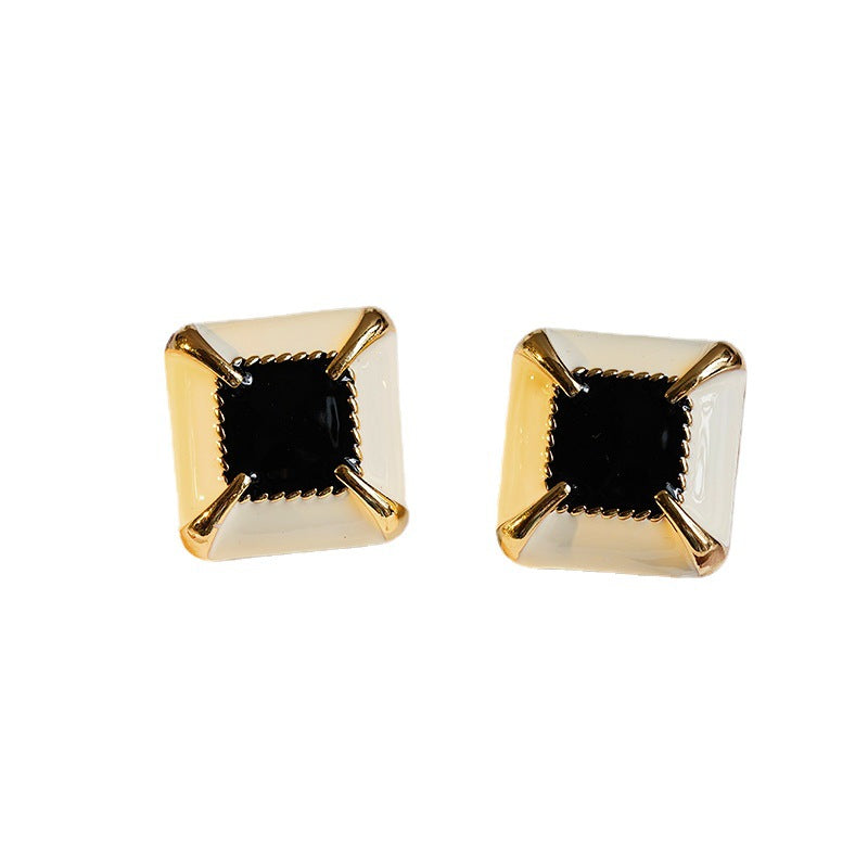 Vintage Square Black and White Button Stud Earring