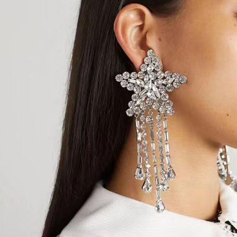 Shining Star Tassel Silver Plating Drop Earring