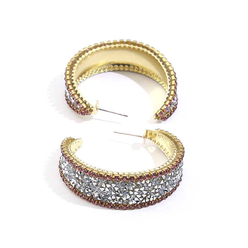 Simple Stylish Rhinestone Decor Open Hoop Earrings