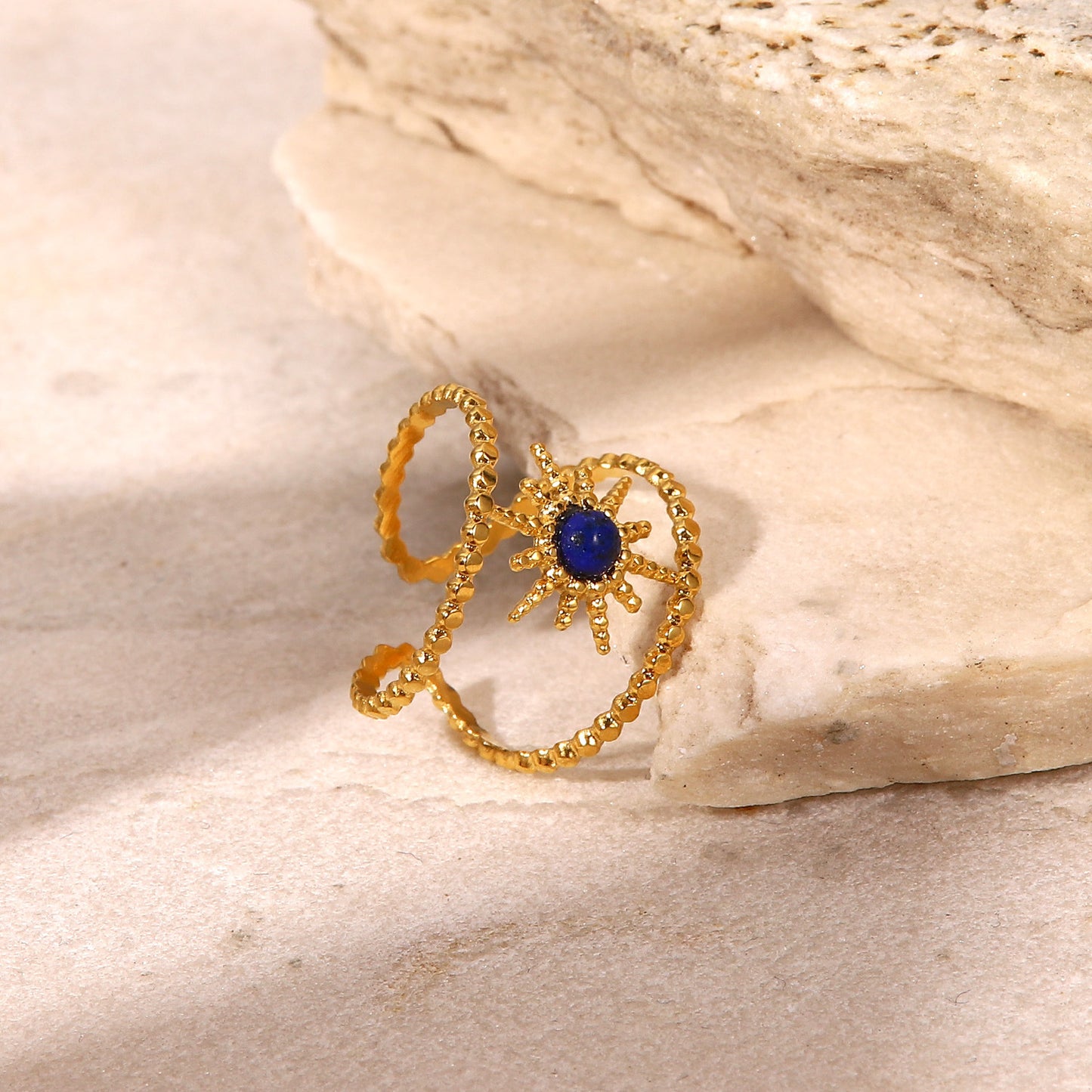 18K Gold-plated Vintage Star Bluestone Opening Ring