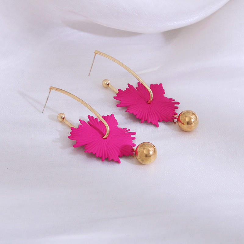 Irregular Hot Pink Flower Statement Ball Drop Earrings