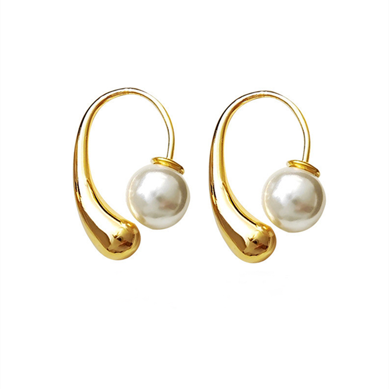 Trendy Designer Gold-plated Pearl Hoop Earring