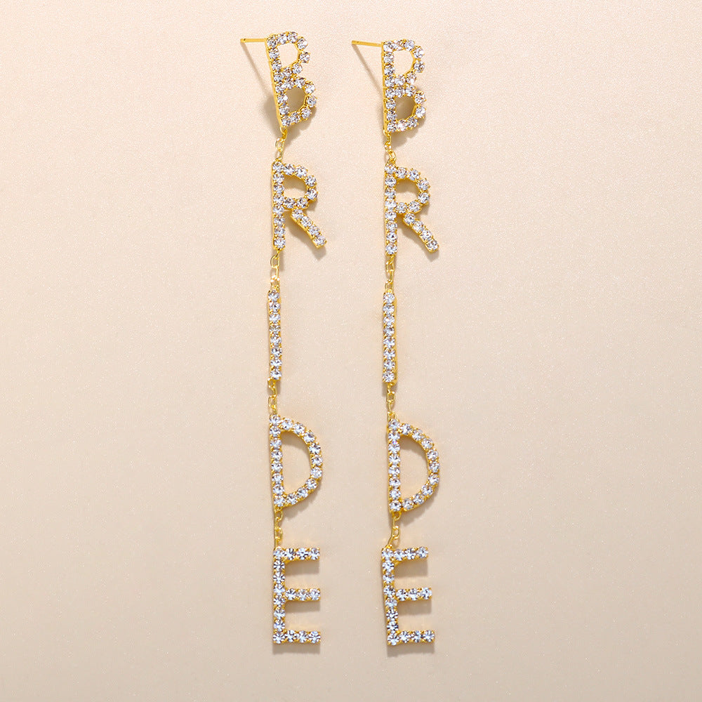 Rhinestones Long Letter Earrings Bridal Body Jewelry Crystal Tassel Pendant Earrings
