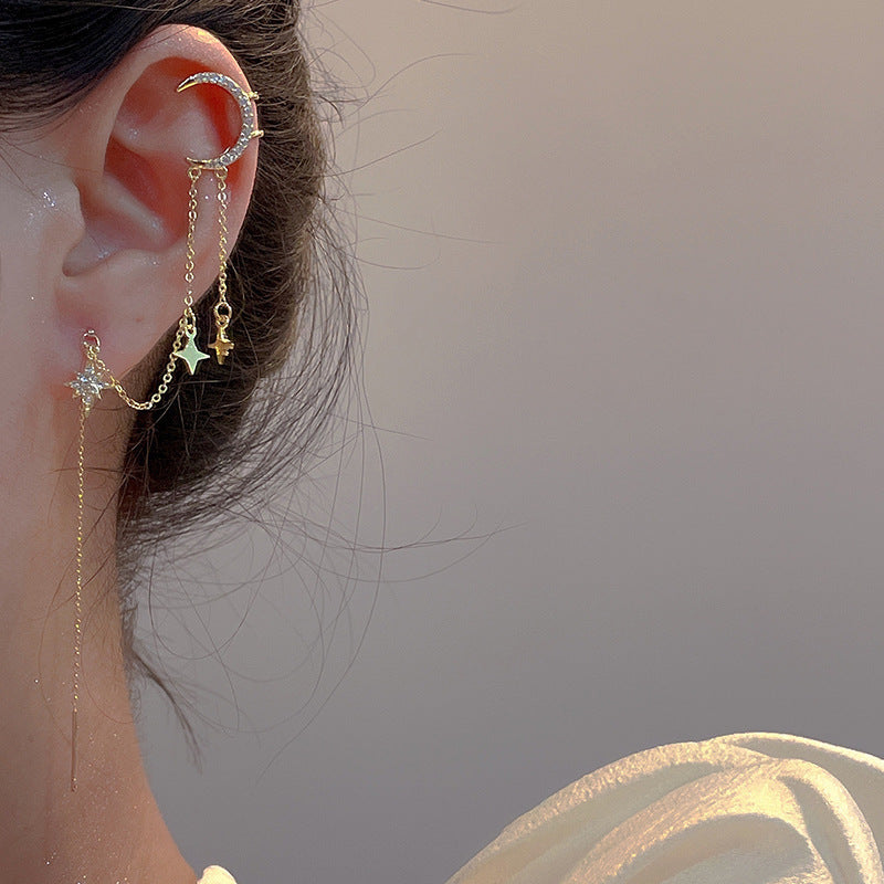 Romantic Star and Moon Rhinestone Shining Ear Cuff