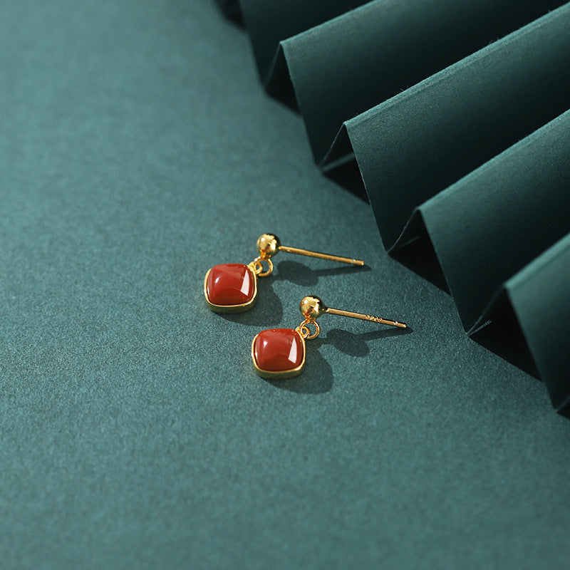 Small Simple S925 Silver Southern Red Agate Stud Earring