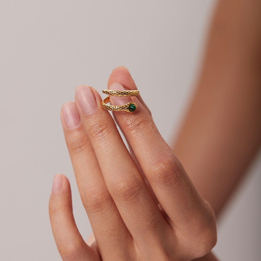 Gold-plated Gold Green Stone Snake Ring