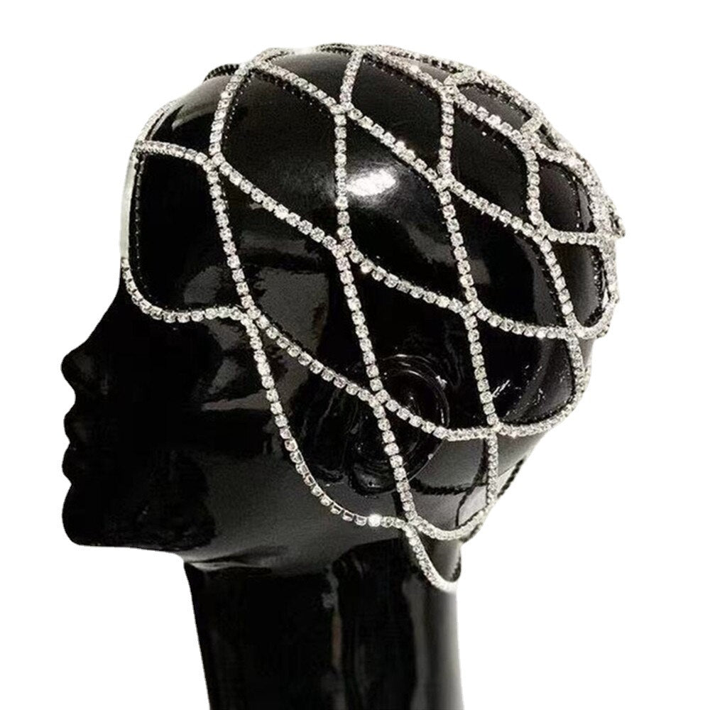 Chic Boutique Women's Mesh Round Rhinestone Head Chain Hairpiece