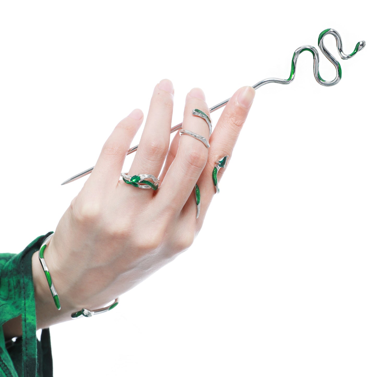 Slytherin Green Rhinestone Snake Opening Ring