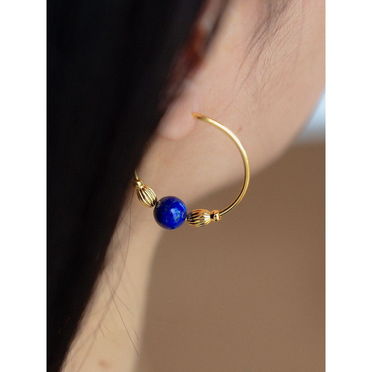 Vintage Gold and Blue Hoop Earring