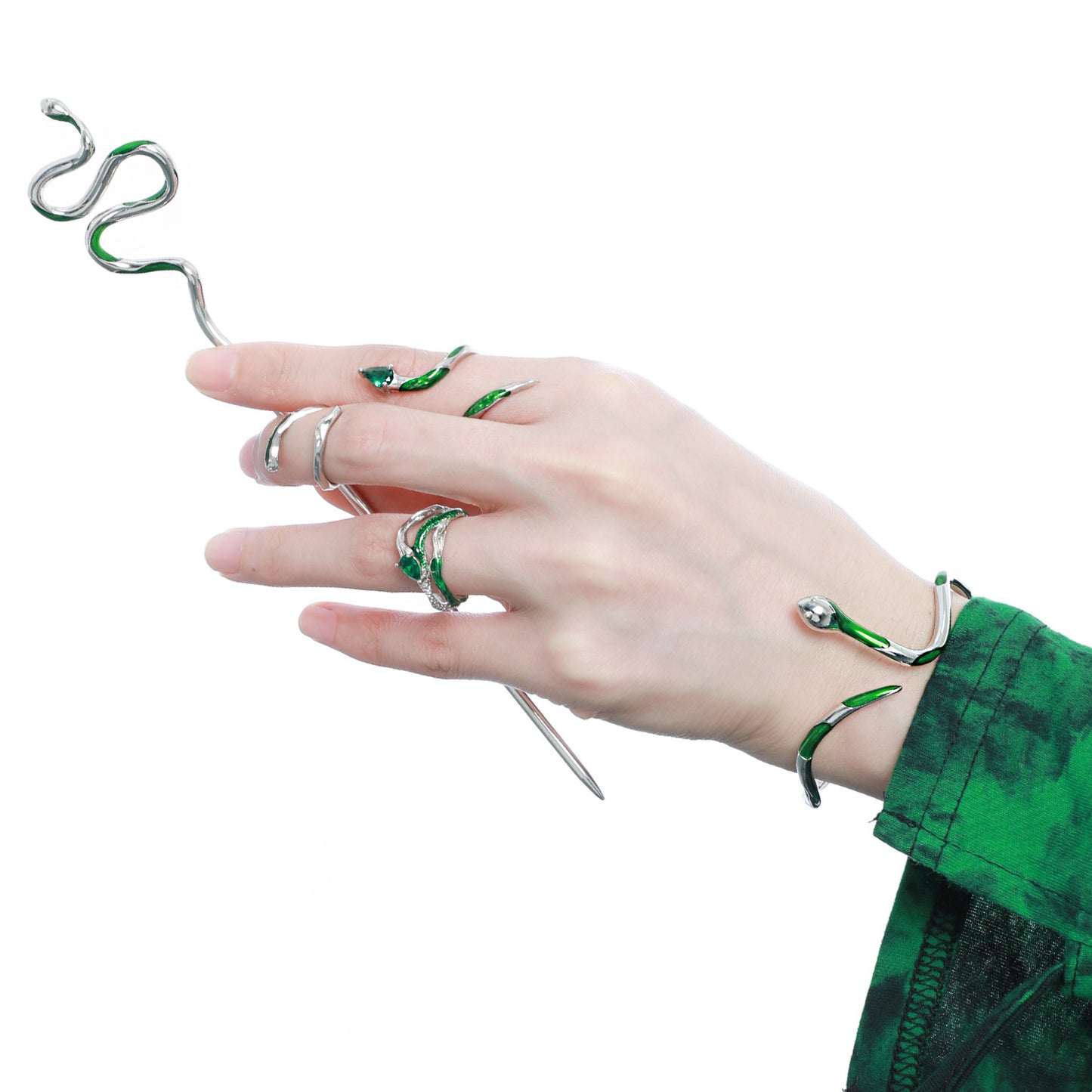 Slytherin Green Rhinestone Snake Opening Ring
