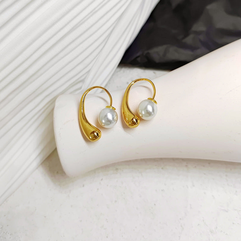 Trendy Designer Gold-plated Pearl Hoop Earring