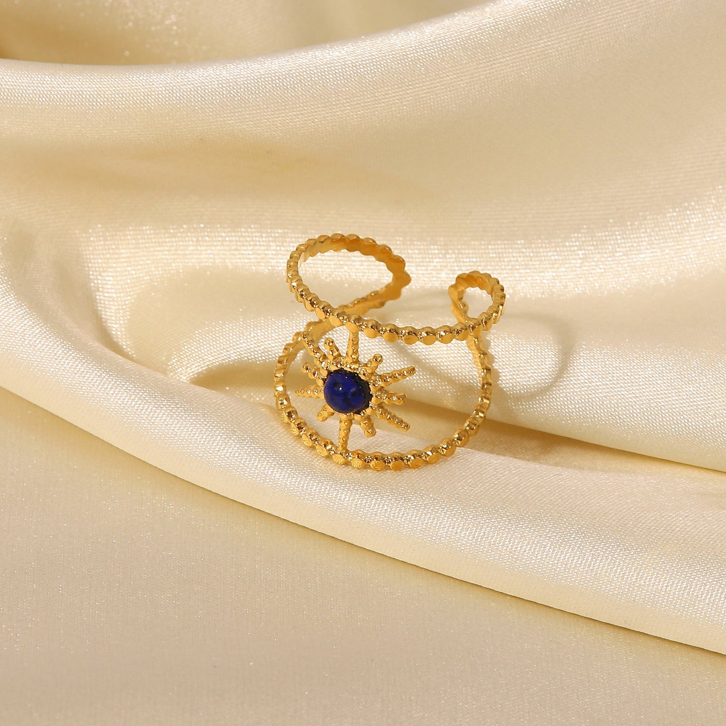 18K Gold-plated Vintage Star Bluestone Opening Ring