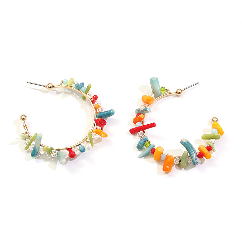 Vintage Cute Bohemia Multicolor Stone Hoop Earring