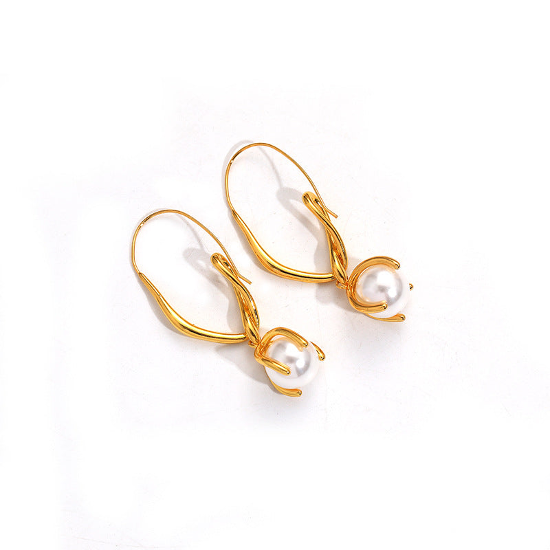 Trendy Elegant Geometric Pearl Earrings Simple Design Ear Hooks