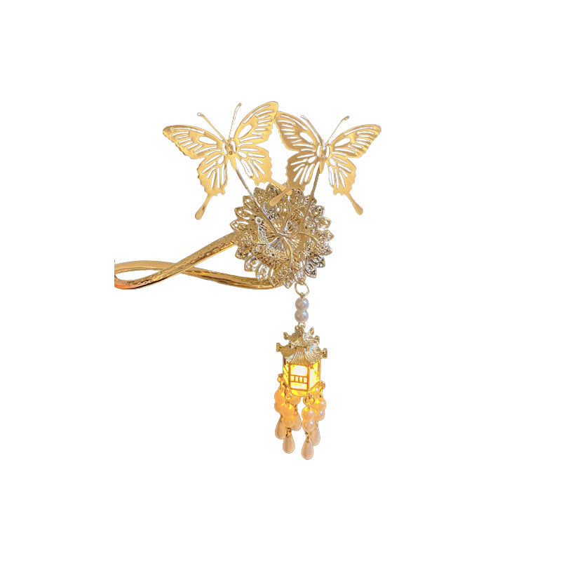 Designer Butterfly and Flower Glowing Lantern Hairpin