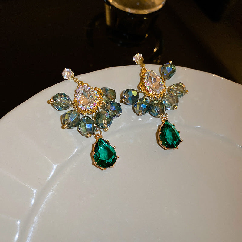 Designer Green Rhinestone Earrings