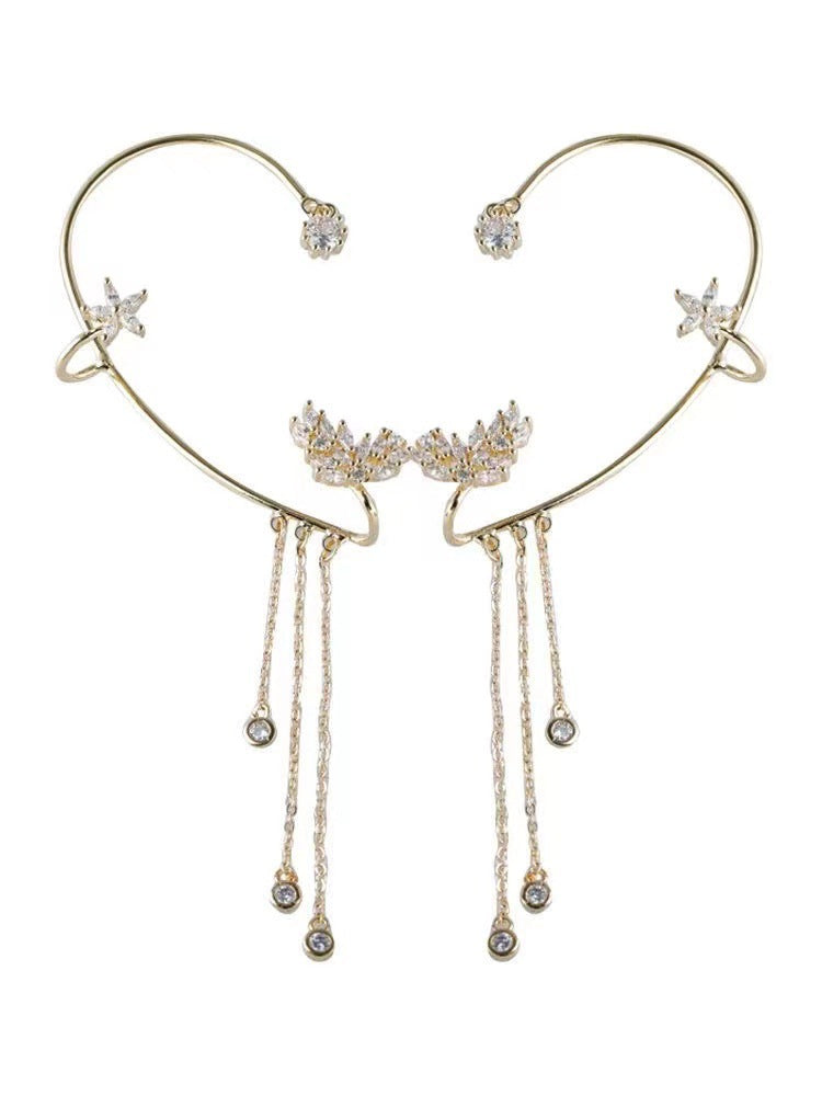 Rhinestone Star & Butterfly Gold Cuff Earring