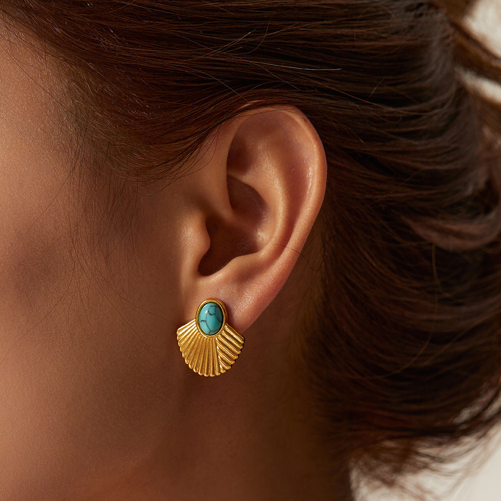 Fresh Vintage 18K Gold-plated Turquoise Fan Earring