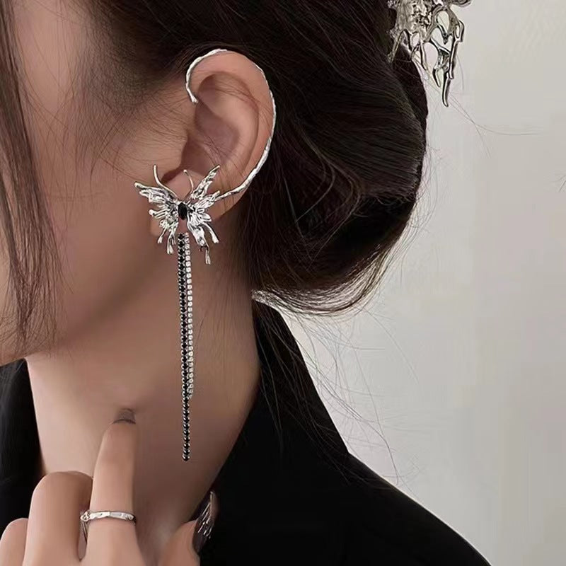 Chic Designer Silver Butterfly Tassel Ear Cuff