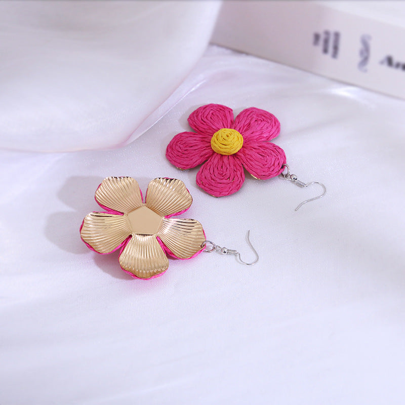 Raffia Flower Earrings Drop Dangle Handmade Women Party Jewelry Gifts