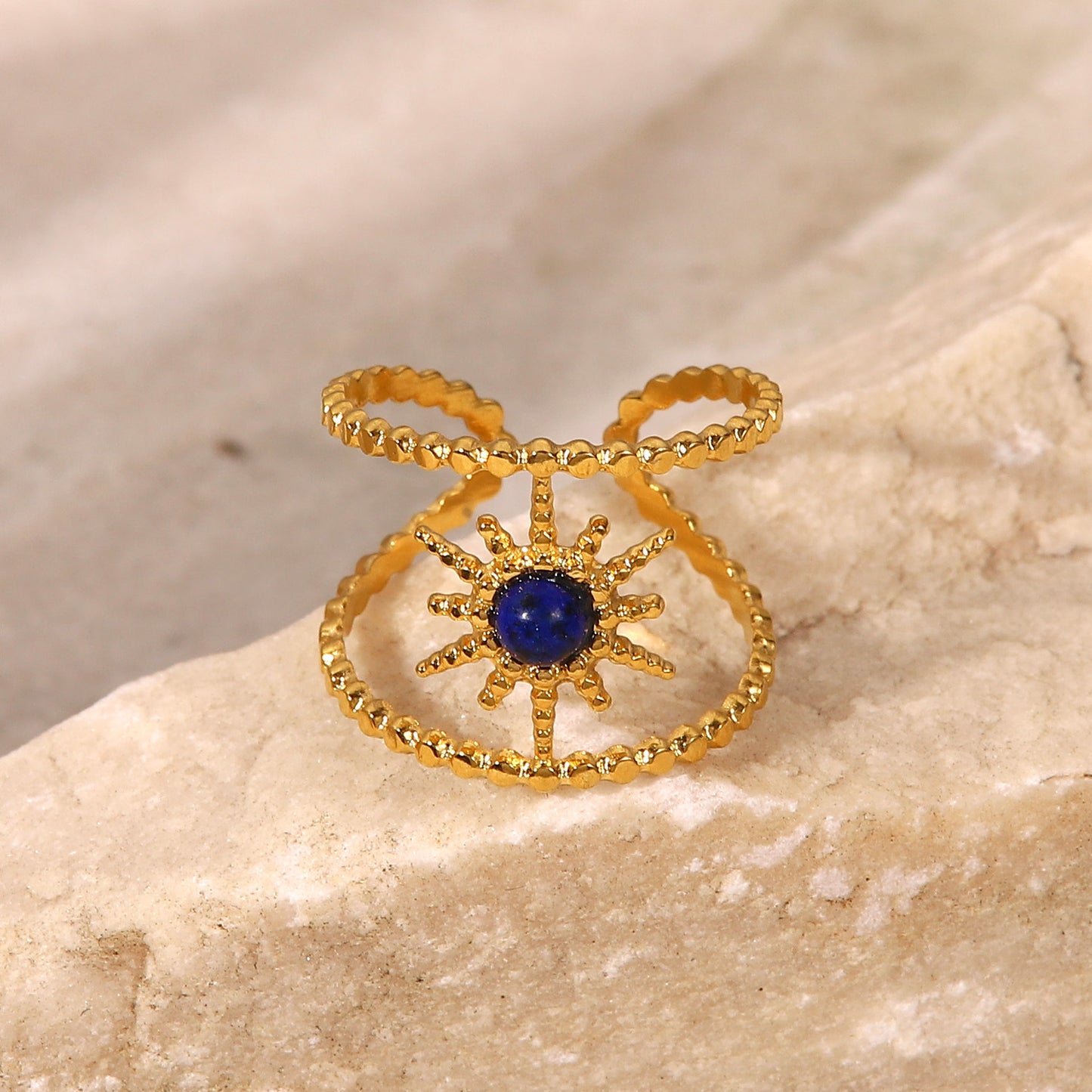 18K Gold-plated Vintage Star Bluestone Opening Ring