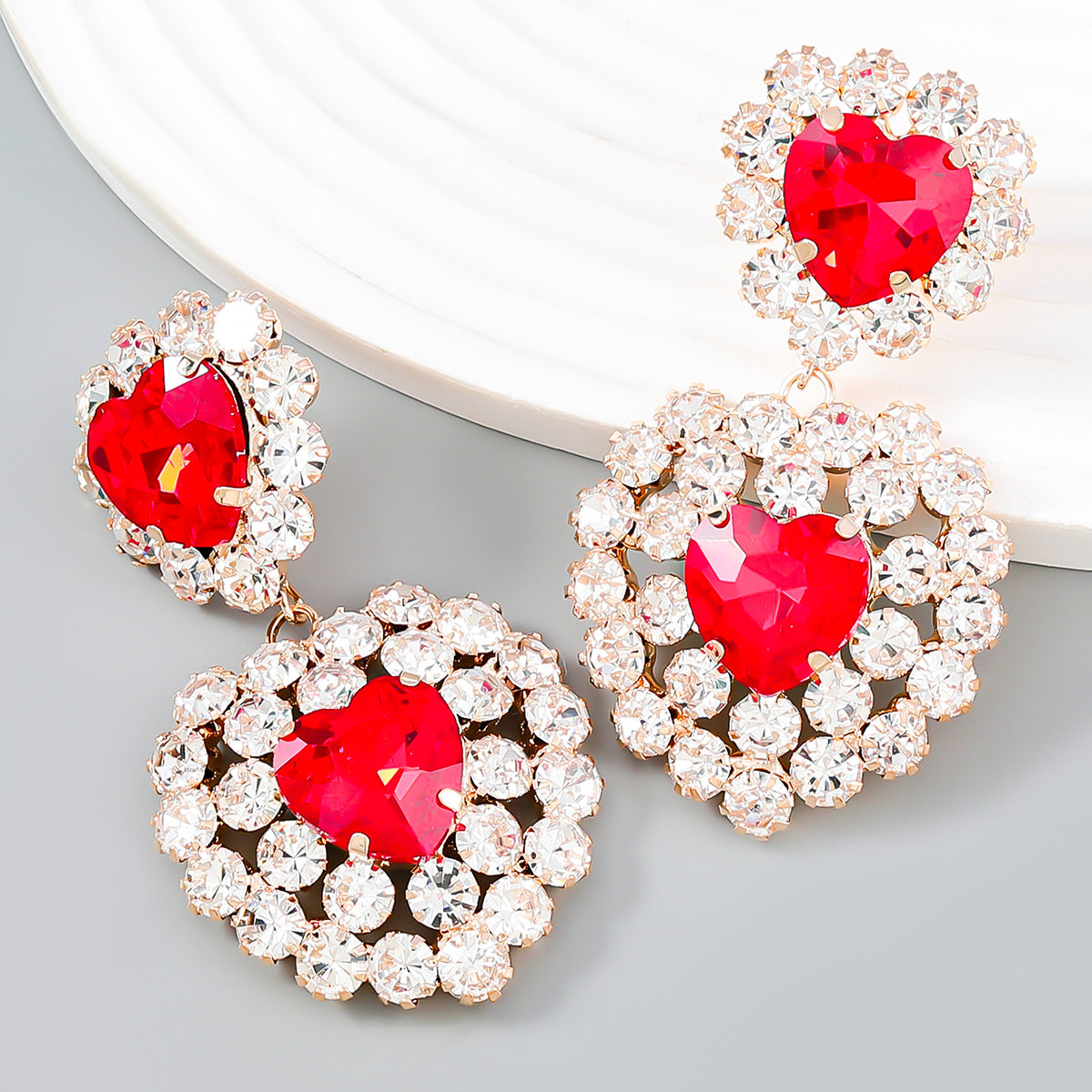 Chic Romantic Double Heart Rhinestone Earrings