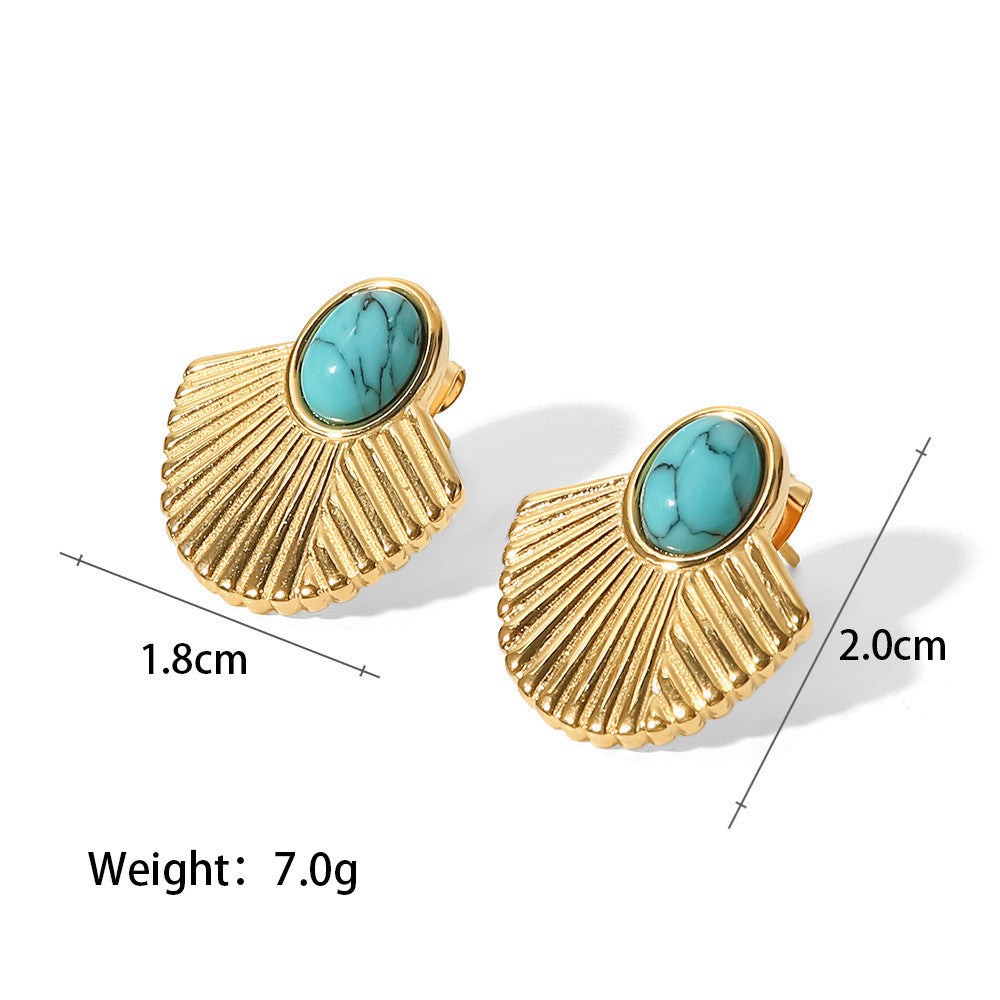 Fresh Vintage 18K Gold-plated Turquoise Fan Earring