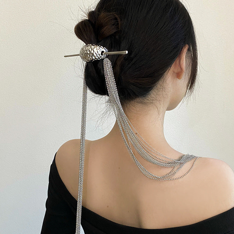 Retro Silver Metal Hairpin Irregular Tassel Hair Sticks