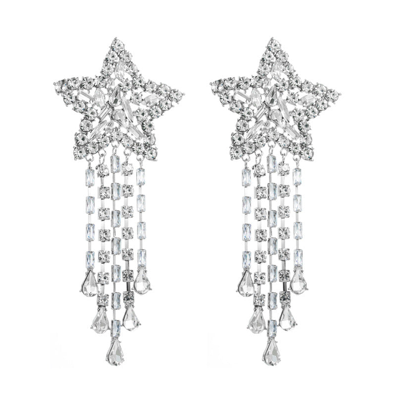 Shining Star Tassel Silver Plating Drop Earring