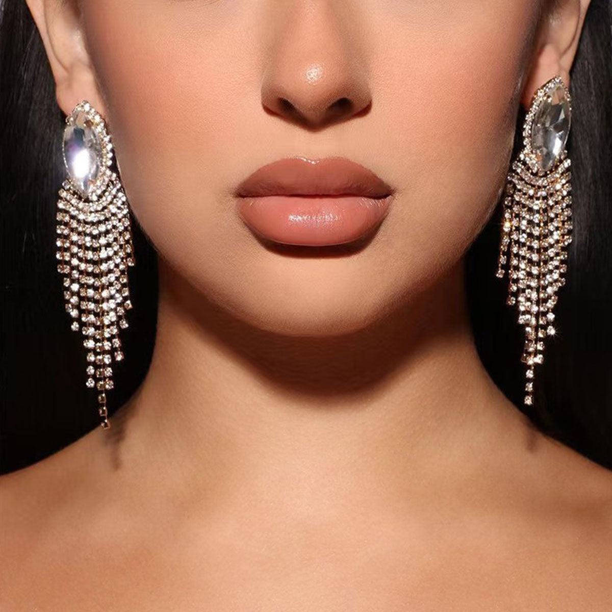 Large Statement Women Long Tassels Rhinestone Earrings