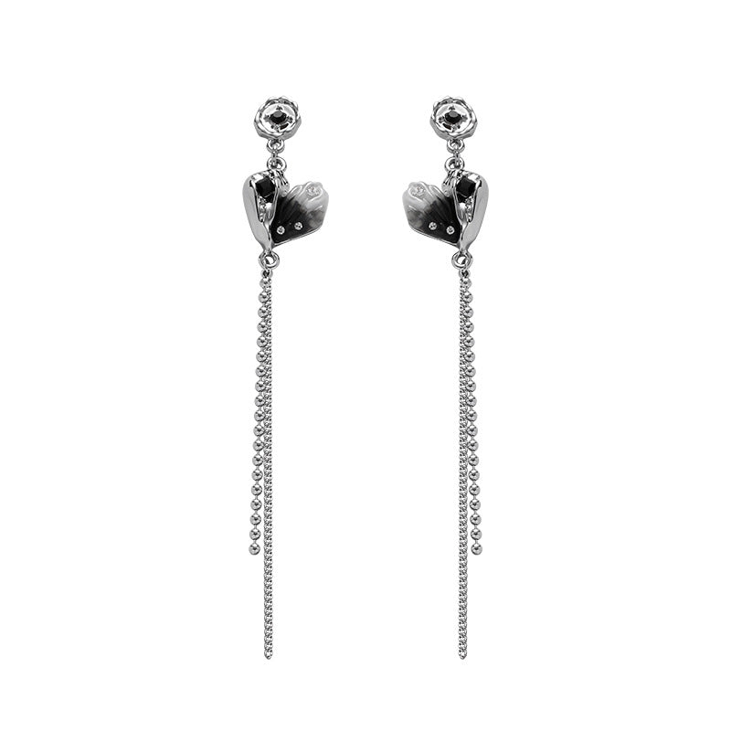 Designer Gray Heart-shaped Tassel Drop Earring