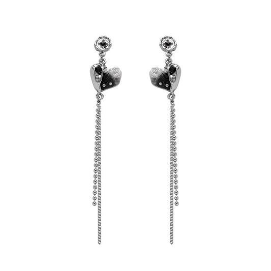 Designer Gray Heart-shaped Tassel Drop Earring