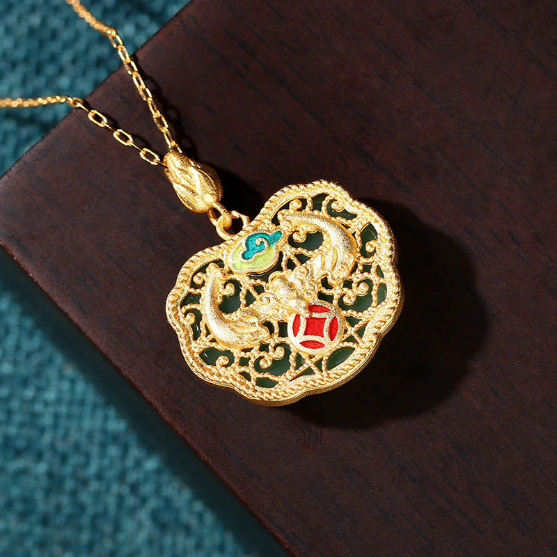 Chinese Traditional Gold-plated and Jade Necklace