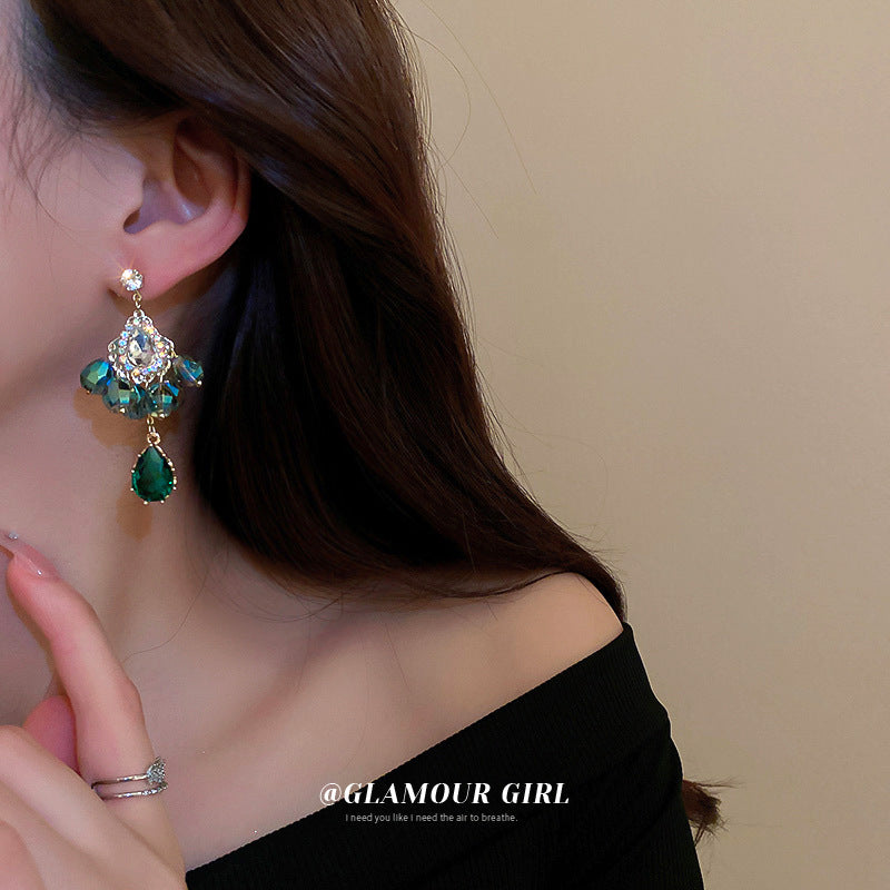 Designer Green Rhinestone Earrings