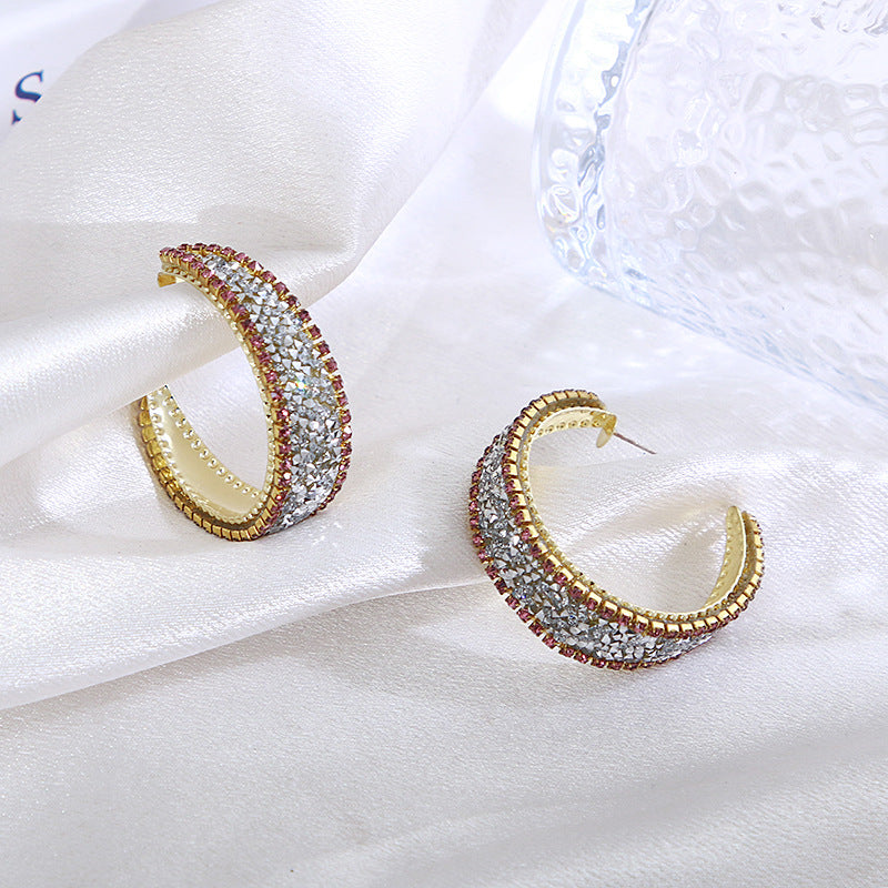 Simple Stylish Rhinestone Decor Open Hoop Earrings