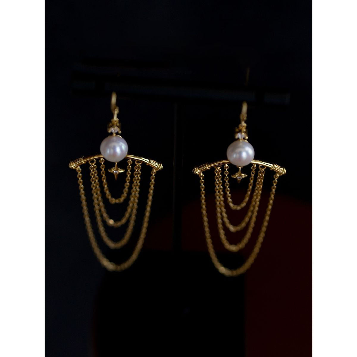 Designer Vintage Pearl and Star Long Tassel Earring