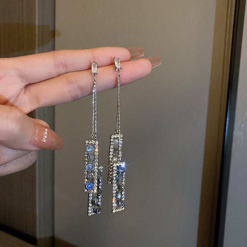 Blue Crystal Decor Drop Earrings