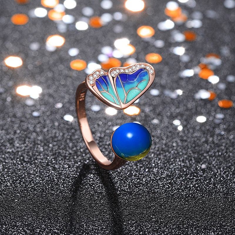 Chinese Style Blue Butterfly Enamelled Ring