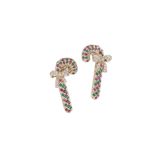 Christmas Rhinestone Shining Cane ands Bow Earring