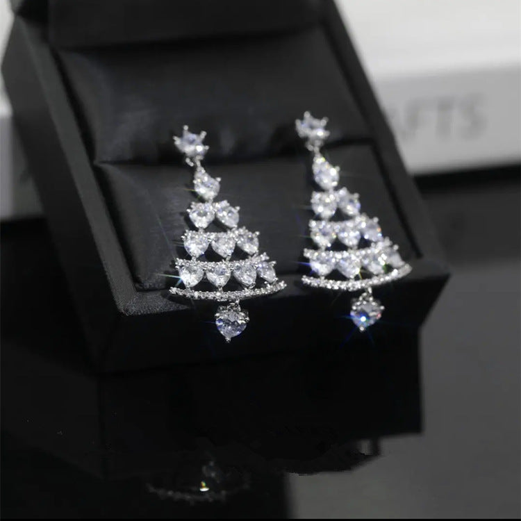 Rhinestone Silver Christmas Tree Chandelier Earring