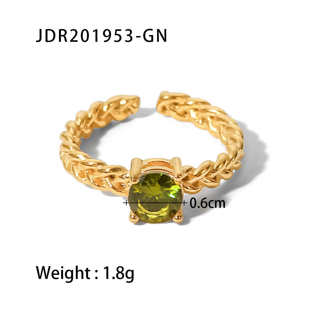 18k Gold-plated Round Rhinestone Chain Opening Ring