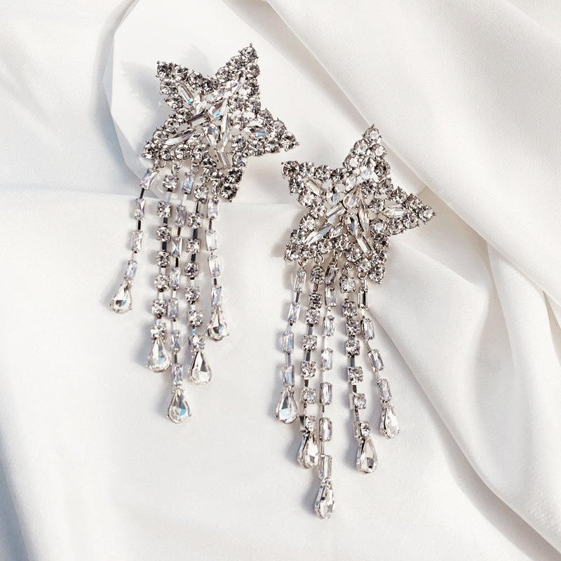 Shining Star Tassel Silver Plating Drop Earring